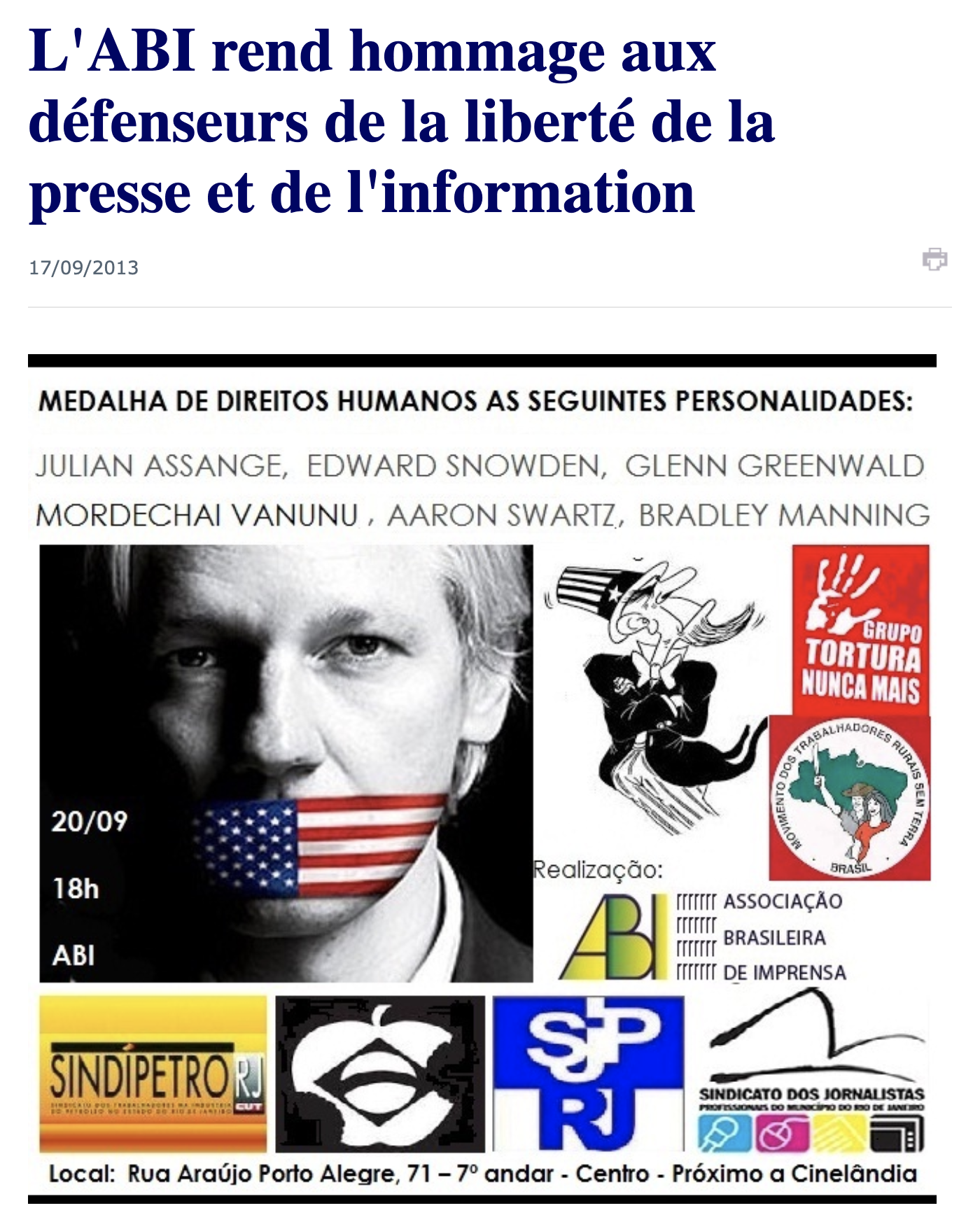 Brazillian Press Association Human Rights Award 2013